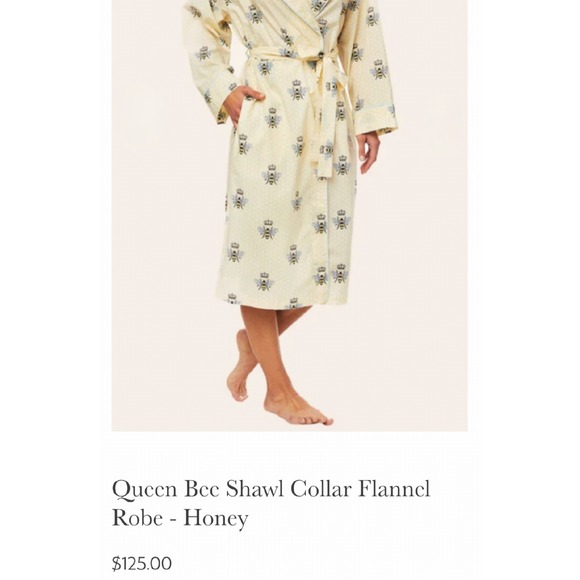 The Cat's Pajamas Queen Bee Lux Pima Cotton Flannel Robe Shawl Collar Women S/M - Picture 2 of 8